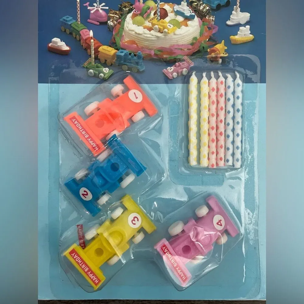 Vintage Racecar Colorful Birthday Cake Candle Decoration Set